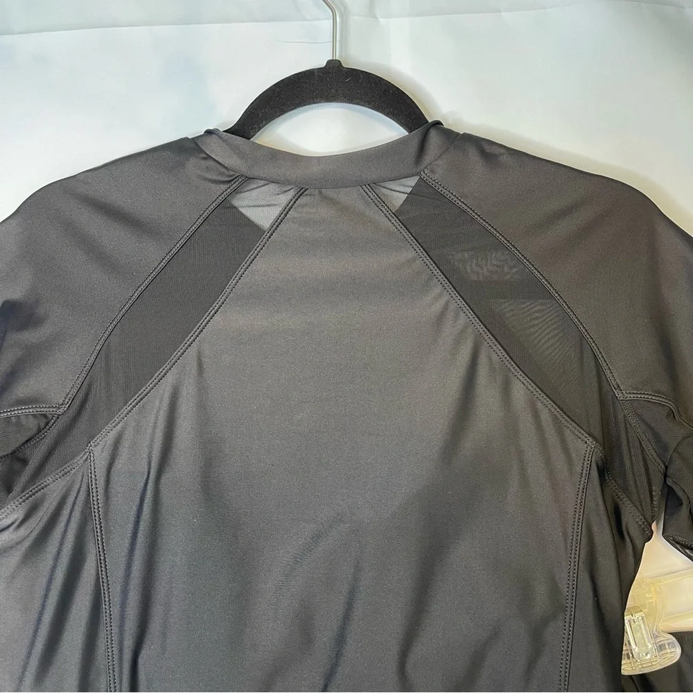 Two Piece Black Mesh Long Sleeve Zip Front Surf Rashguard Swimsuit  Black Large